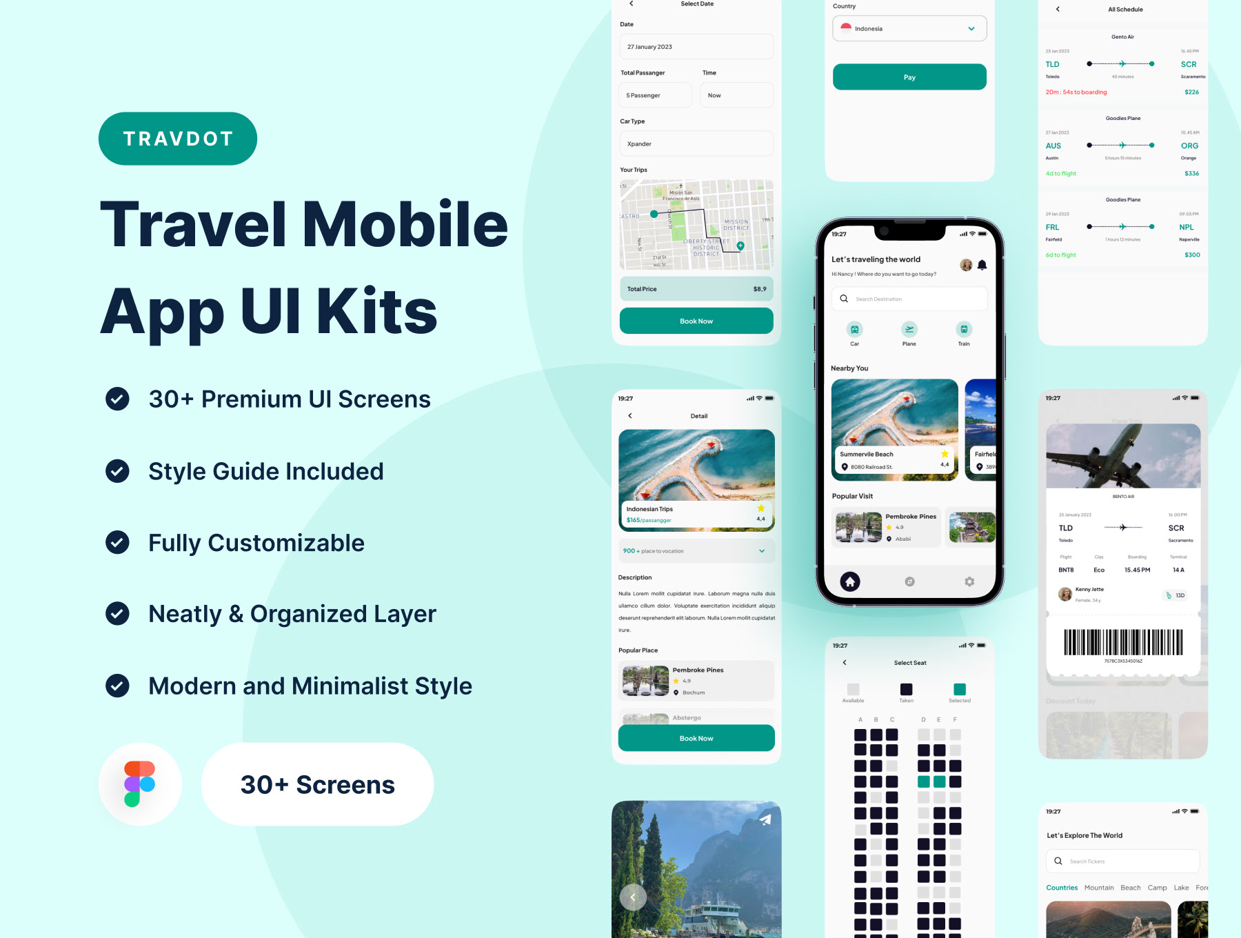 TravDot - 旅行移动应用UI套件 TravDot - Travel Mobile App UI Kits figma格式-UI/UX-到位啦UI